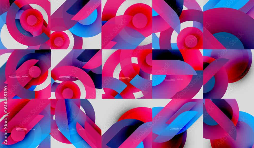 Poster abstract geometric patterns, vibrant colors, overlapping shapes create dynamic visual texture. moder