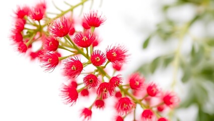 "Stunning Bottlebrush Flowers on a Pristine White Background"