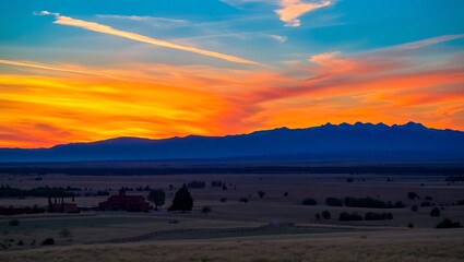 "Stunning Orange and Blue Sunset Over the Fields of Santa Fe, New Mexico"