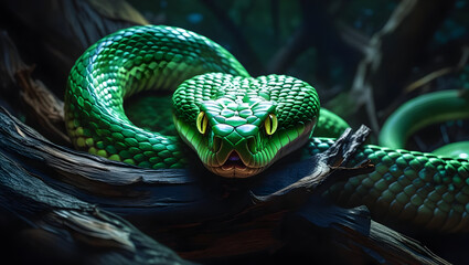 Fototapeta premium green snake on a tree