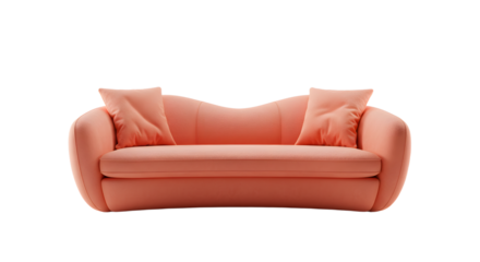 Elegant Coral Pink Sofa with Cushions - Modern Living Room Furniture Asset