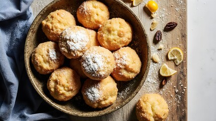 Fritule Croatian Christmas fritters with powdered sugar and lemon zest