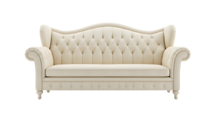 Elegant Cream Upholstered Tufted Sofa with Rolled Arms and Wooden Legs for Living Room Decor