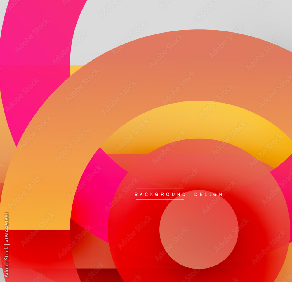 Poster abstract vibrant circles overlap creating dynamic gradient effect. warm tones dominate composition, 