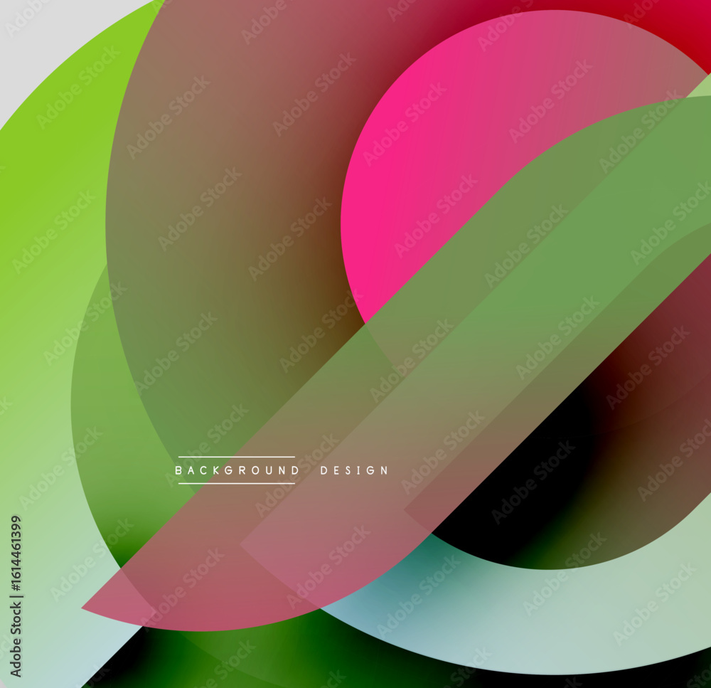 Poster abstract colorful shapes overlap creating dynamic visual effect. gradients blend hues, forming moder