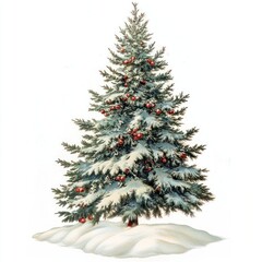 Fototapeta premium Christmas tree illustration snow-covered decoration.
