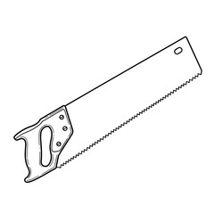 Illustration of a hand saw with a wooden handle and a metal blade with jagged teeth design tool object