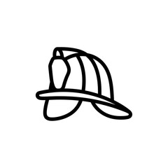 Illustration of a firefighter's helmet with a brim and top piece in a line drawing style design