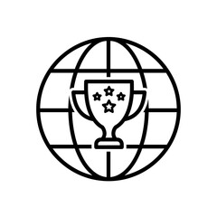 Illustration of a trophy with stars inside a globe representing global achievement and success