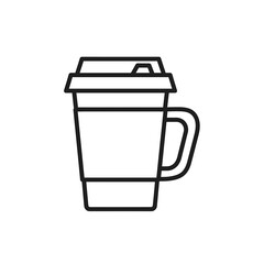 Outlined illustration showcasing a disposable coffee cup with a lid and a handle on a plain setting
