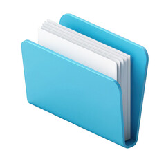 3d blue folder with documents isolated on transparent background