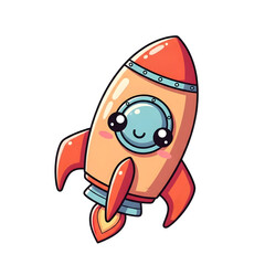 Obraz premium Adorable kawaii rocket blasting off with a cheerful smile, perfect for space exploration and children's themes