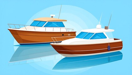Naklejka premium Illustration of two motorboats on the sea in cartoon style, perfect for nautical themes