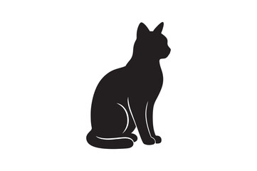 Cat sitting pose silhouette vector art illustration on white background