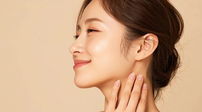 若い日本人女性のポートレート：スキンケア・ビューティーブランド広告に最適な自然な美しさ｜透明肌,ポートレート,肌,美容,髪