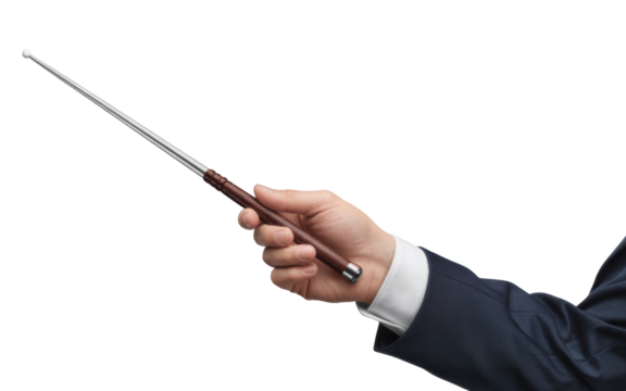 hand holding telescopic pointer stick on white background