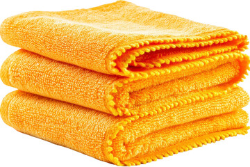 Three stacked, vibrant orange cleaning cloths