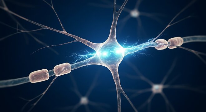 Close-Up of an Active Neuron with Electrical Impulses