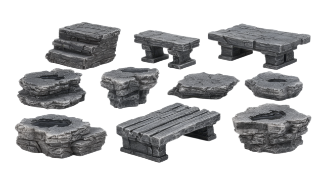 Stone Platform Elements With Ponds and Stairs on Transparent Background