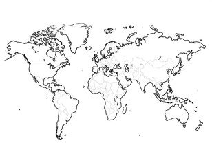 Black and white world map with country borders