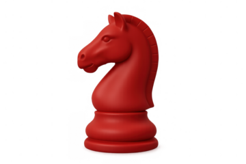 Red knight chess piece standing on transparent background