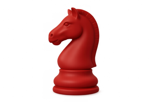 Red knight chess piece standing on transparent background