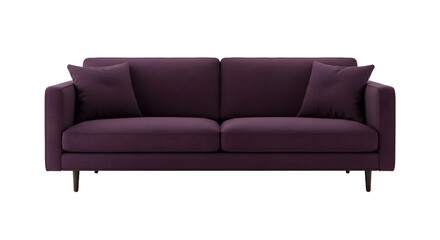 Fototapeta premium Elegant Purple Couch with Cushions, Modern Living Room Furniture for Stylish Home Decor