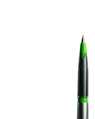 Close-up of black pen tip with lime-green accents