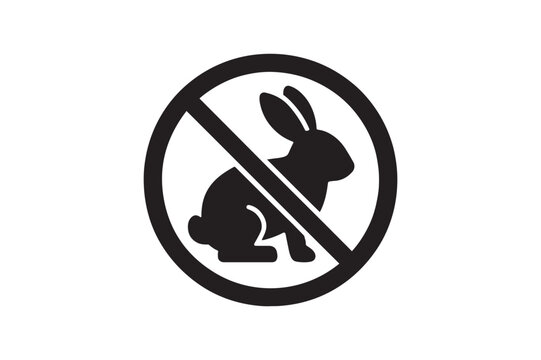 No animal testing rabbit icon silhouette vector art illustration on white background