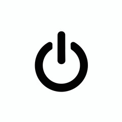 A minimalist black power button icon, a circle with a vertical line, symbolizing on, off, and standby, isolated on a white background.