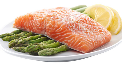 Fresh salmon fillet with asparagus and lemon
