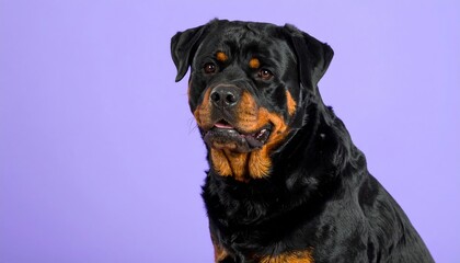Obraz premium Close-up of a Rottweiler against a vibrant purple background