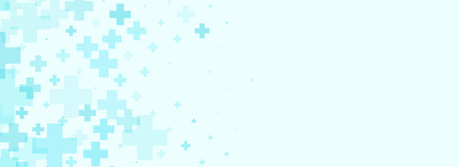 Healthcare abstract cross background. Blue plus medical wallpaper. Clean geometric backdrop template for clinic banner, innovation, science brochure, medicine business poster, presentation. Vector