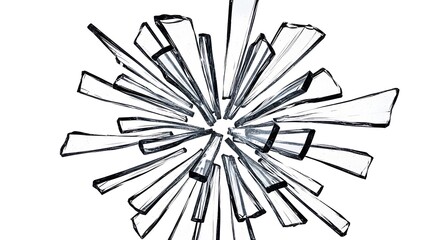 Abstract shattered glass explosion on white backdrop creates dynamic artwork