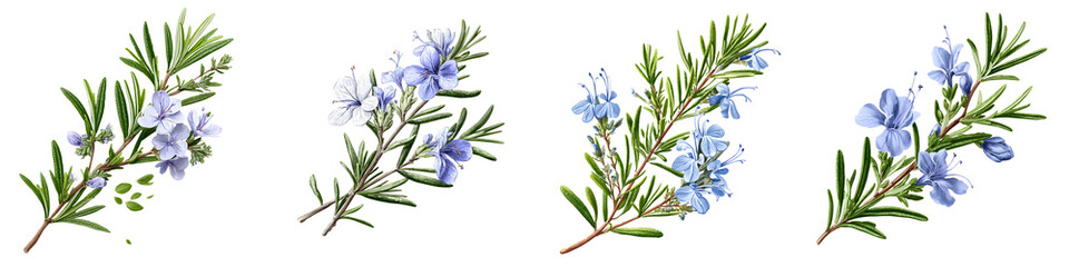 Fototapeta premium Rosemary Herb with Flowers: Watercolor Illustration Isolated on White