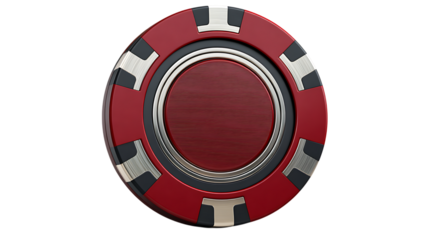 Red casino poker chip with silver rim isolated on transparent background