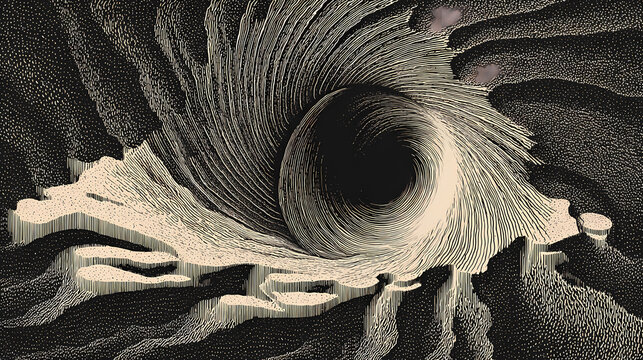 soot-fused root veining offset along spiral distortion field