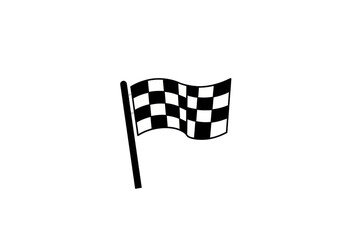 Fototapeta premium Black and white checkered flag waving in the air, symbolizing race completion at a track