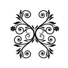 A symmetrical floral design vector isolated on white background showcases elegant swirls and decorative elements, perfect for adding a touch of classic style to any project