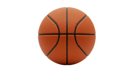 A close-up view of a basketball showcasing its texture and design against a plain background (1)