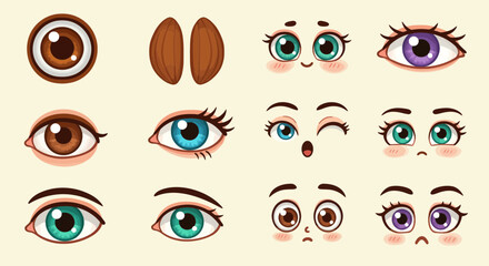 Cartoon Eye Expressions Set: Collection of Illustrated Eyes with Various Moods