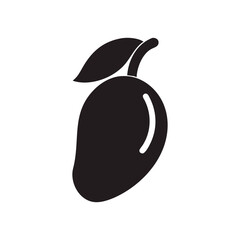 A silhouette of a ripe mango fruit with a leaf, isolated on white background