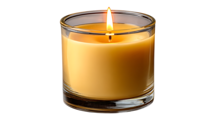 Burning scented candle in a glass holder isolated on transparent background