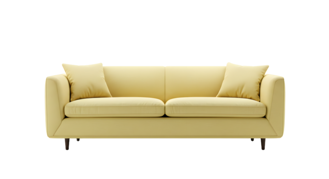 Elegant Light Yellow Sofa with Cushions in Modern Living Room - Powered by Adobe