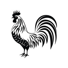 A black rooster silhouette, a symbol of farm life and morning calls, isolated on white background