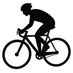 Obraz premium Cyclist silhouette on black bicycle helmet