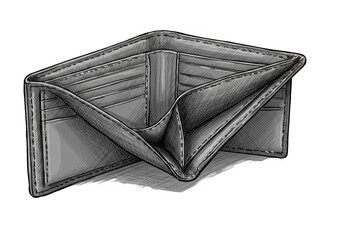 Empty leather wallet isolated on transparent background