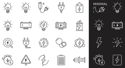 Vector illustration showcasing electrical energy and power icons in a sleek minimalist style