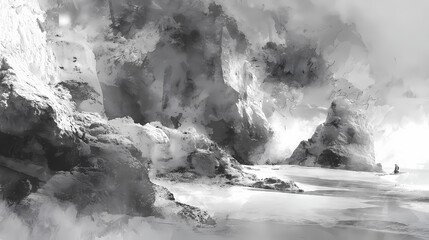 tonal echo of eroded structure layered in atmospheric chalk mist