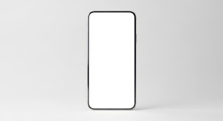Modern Smartphone with Empty Screen Standing on White Surface in Minimalist Studio